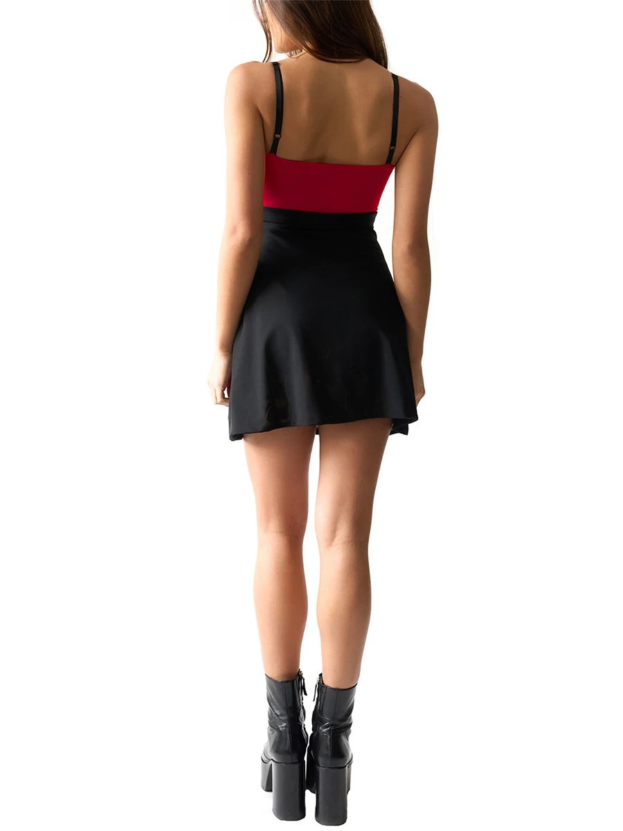 فستان قصير ضيق بحمالات رفيعة للنساء ، لون متباين ، فستان كامي بفتحة رقبة حرف V ، الصيف ، عاري الظهر ، النادي ، الحفلات