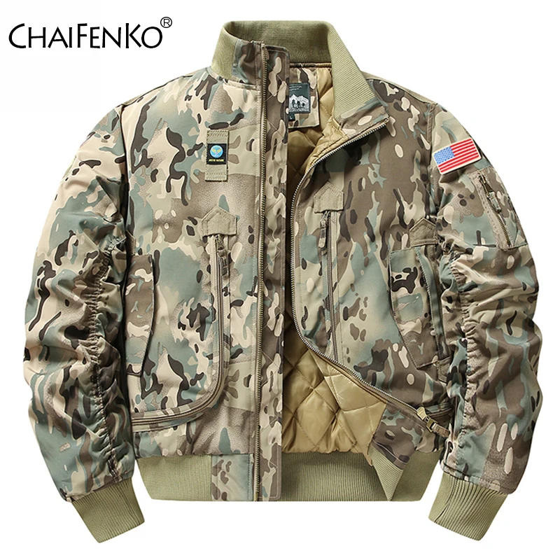 

Winter Camouflage Thickening Outdoors Style Flight Suit Man Coats Stand Collar Leisure Jackets New Keep Warm Windproof Tops Man