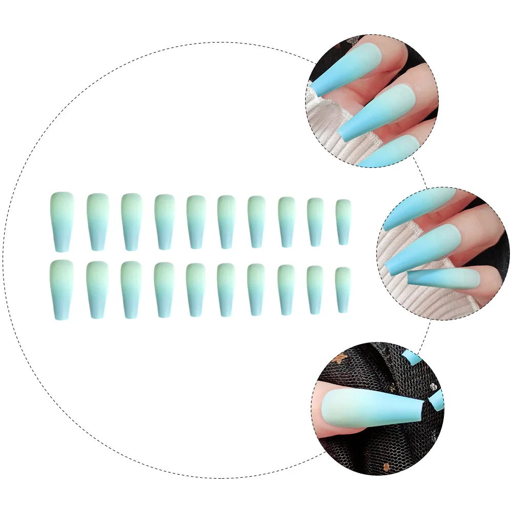 

20pcs Gradient Blue Coffin Nails Cover Patch Sticker Full Manicure Patches Matte Style Ballet Nails Nail Art Patch Decor