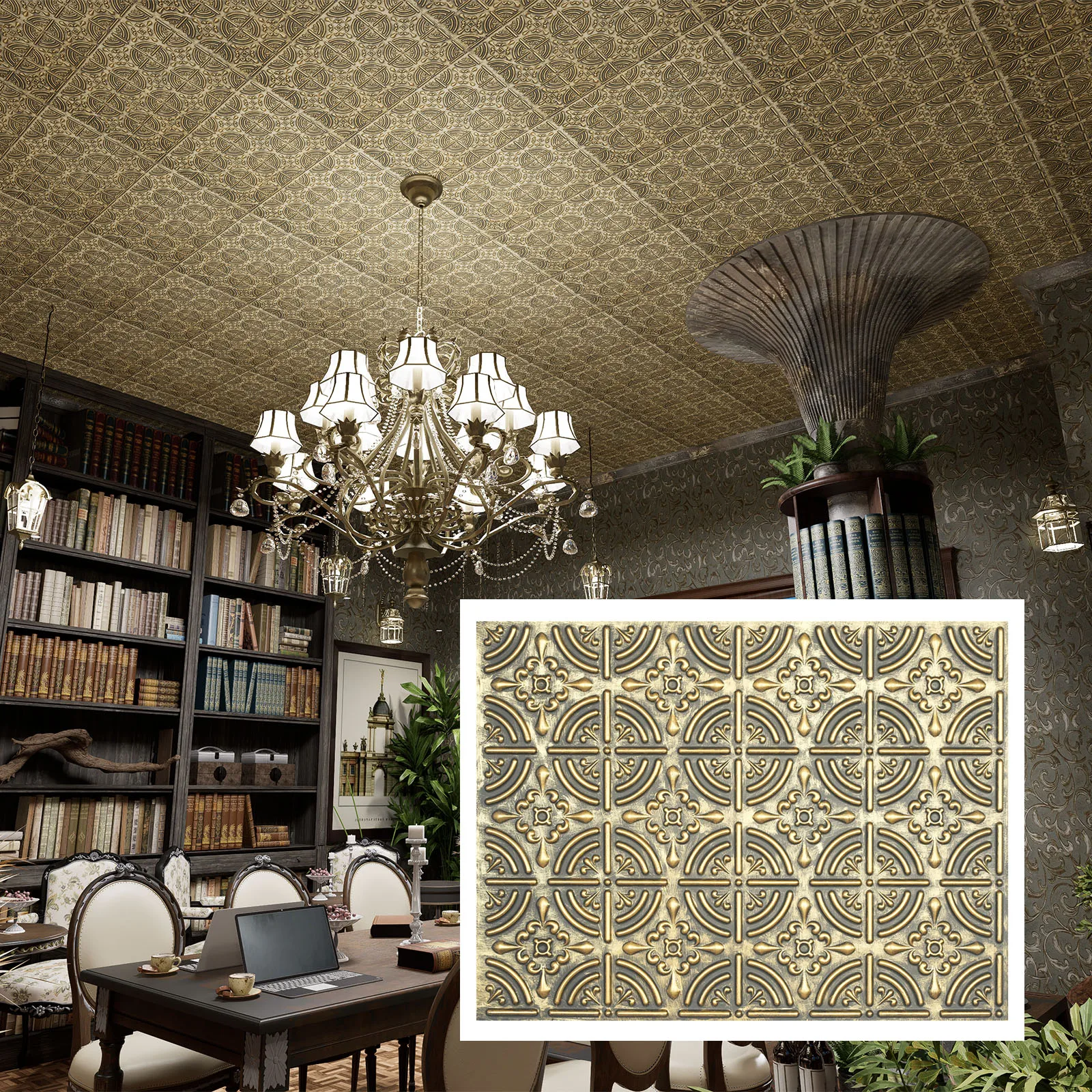 Artistic 3D Ceiling Tile Wall Panel Interior Decor Easy to Install PVC Panels PLB18 10tiles/lot view 5