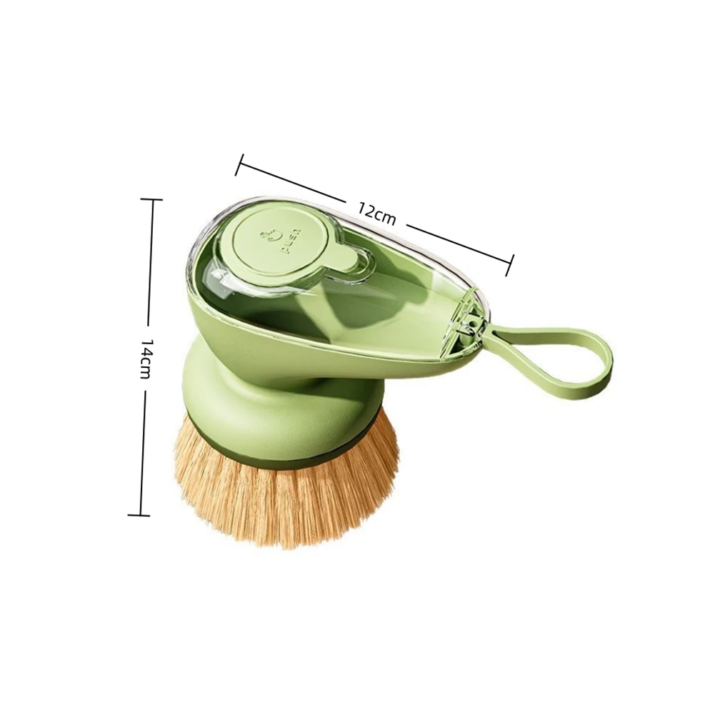 

Цельная зеленая щетка для чистки. Эта инновационная щетка для мытья посуды со встроенным дозатором мыла, разработанная с ручкой для ладони с TPR-покрытием.