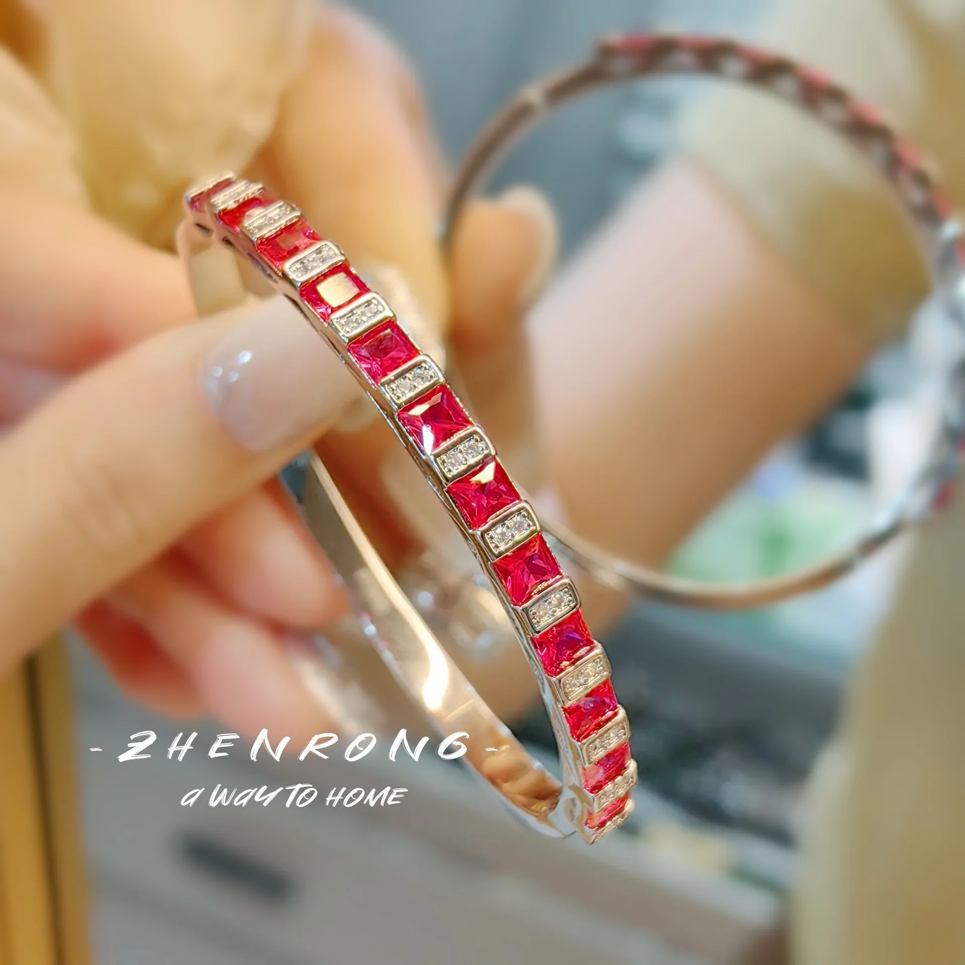 S925 Sterling Silver Bracelet Light Luxury High Carbon Diamond Red Corundum Simple Full Sky Star Row Diamond Jewelry For Women