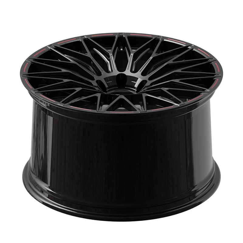 Glossy Black Forged Rims with Red Lip for 2021 Chevrolet corvette stingray