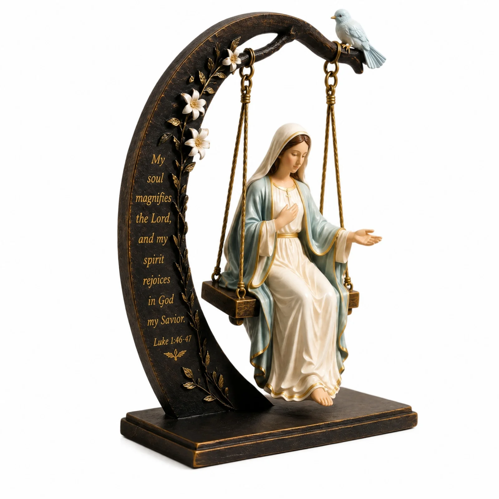 Statue de décoration chrétienne pour étagère, Ornement de la Vierge Marie à bascule, Figurine catholique avec verset biblique, Vierge Marie bénie pour la prière à la maison