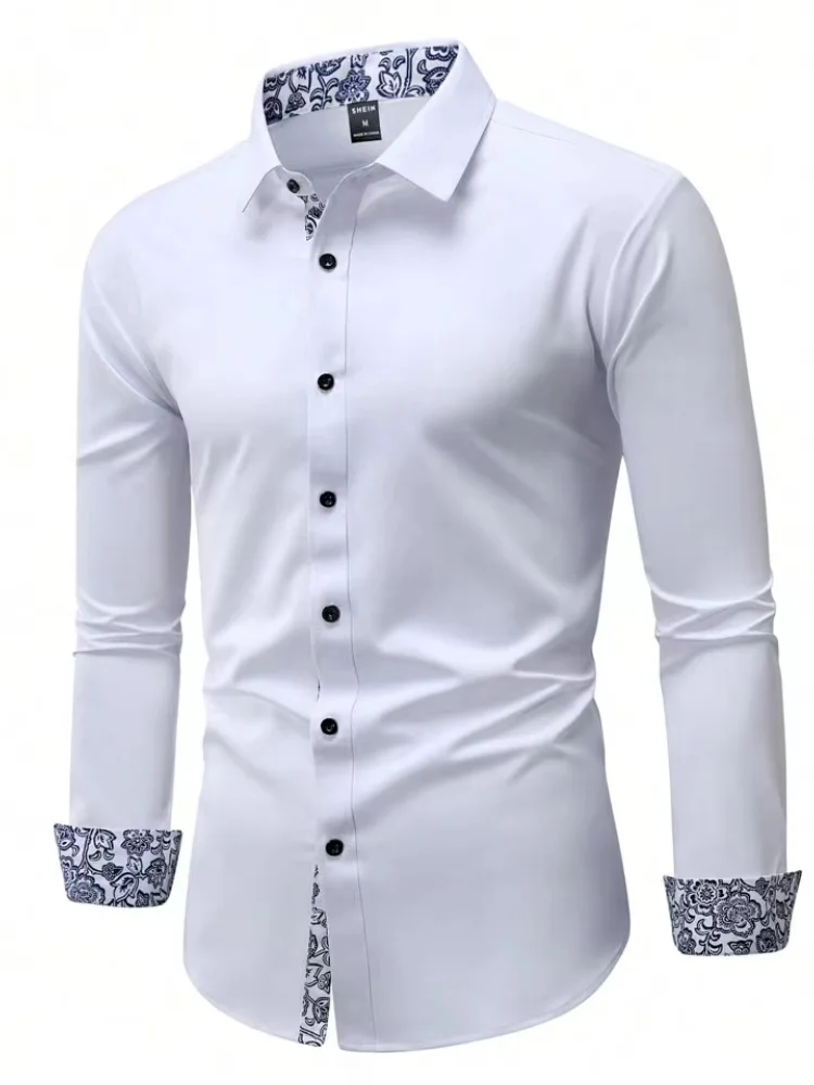 Men\'s Cotton Shirt Formal Business Collar Dress Shirts Long sleeve Spring Autumn Casual Wear Slim Fit Social Black Blue White