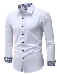 Men's Cotton Shirt Formal Business Collar Dress Shirts Long sleeve Spring Autumn Casual Wear Slim Fit Social Black Blue White