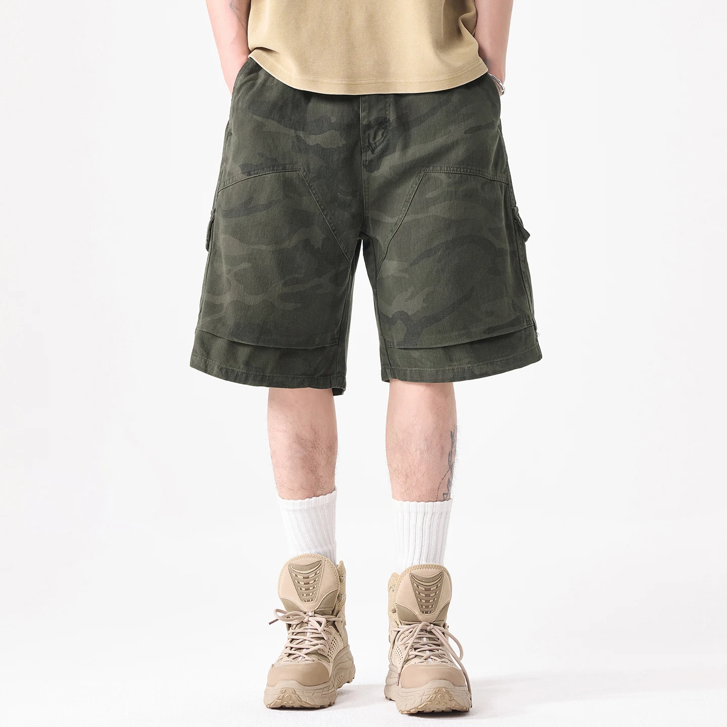 Summer Washed Cotton Camouflage Cargo Shorts Men Outdoor Streetwear Loose Casual Straight Short Pants Vintage Shorts