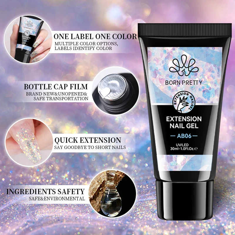 ولد جميلة 30 مللي تمديد جيل للأظافر البولندية بريق كريستال مسمار الفن سريع تمديد عارية الوردي ورنيس شبه دائم الأشعة فوق البنفسجية الصلب هلام مسمار #5