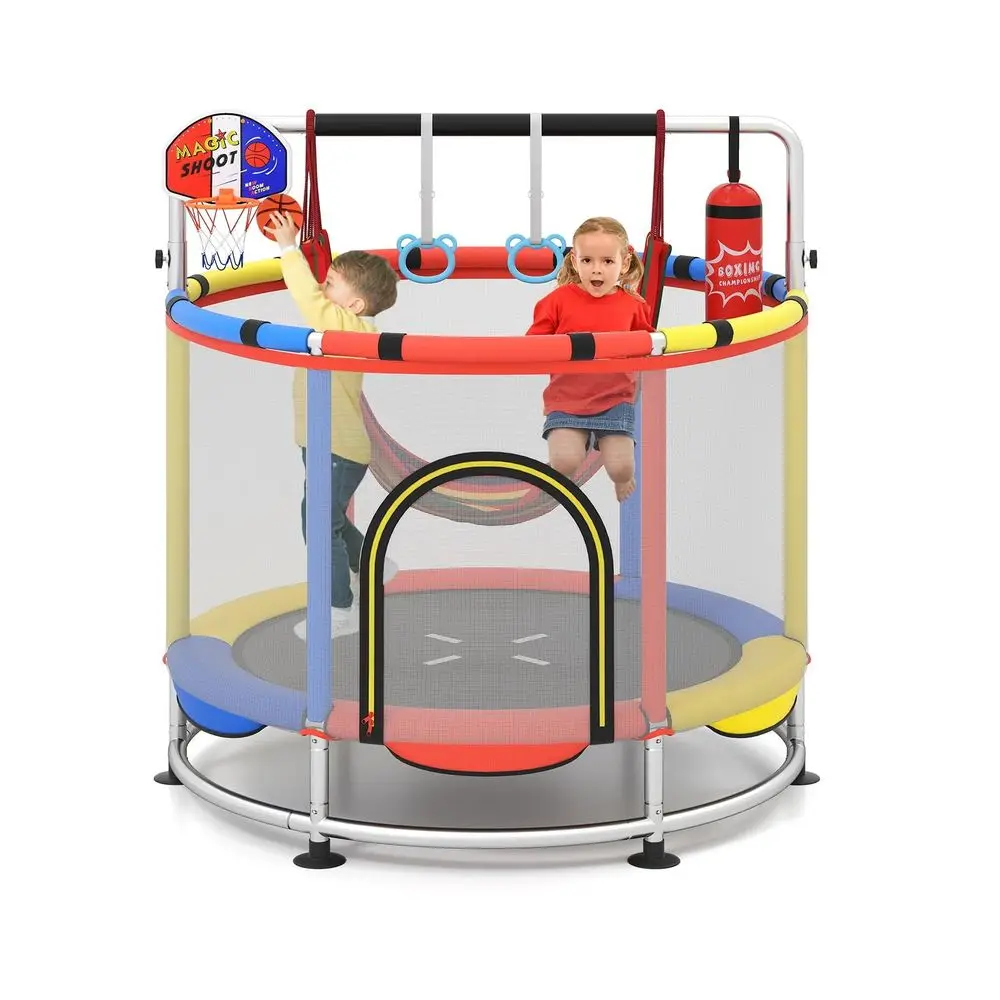 

55 Trampoline for Kids, Indoor Outdoor Adjustable Toddler Trampoline with Safety Enclosure Net, Baby Recreational Trampolines w