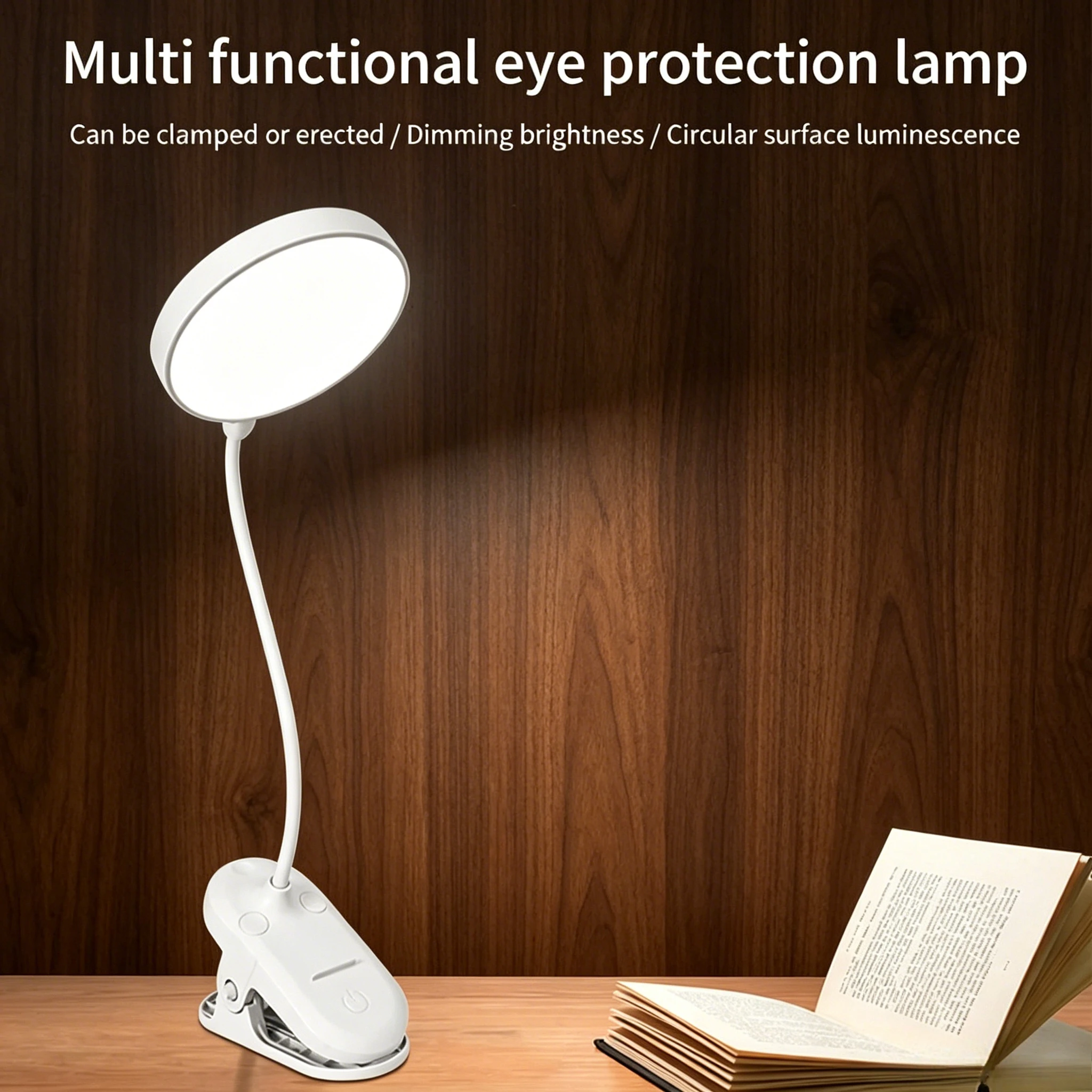 

Clip-On LED Desk Lamp Dimmable Eye Protection Reading Light USB Rechargeable Flexible Gooseneck Clamp Lamp for Bedroom Office