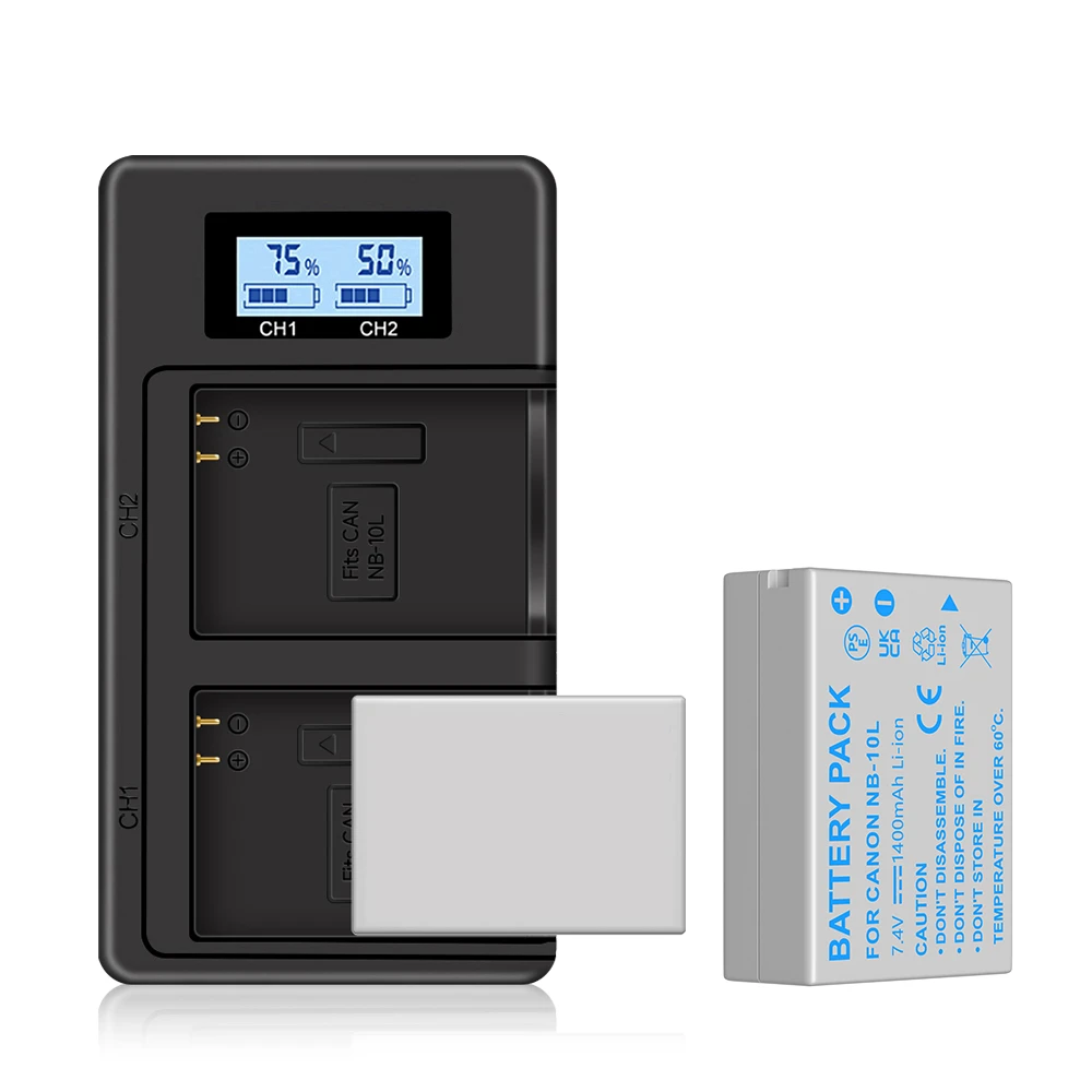 شاحن PALO Canon NB-10L NB 10L مع منفذ من النوع C وكابل USB لكاميرات Canon G1X G15 G16 SX40HS SX50HS SX60HS SX40 SX50