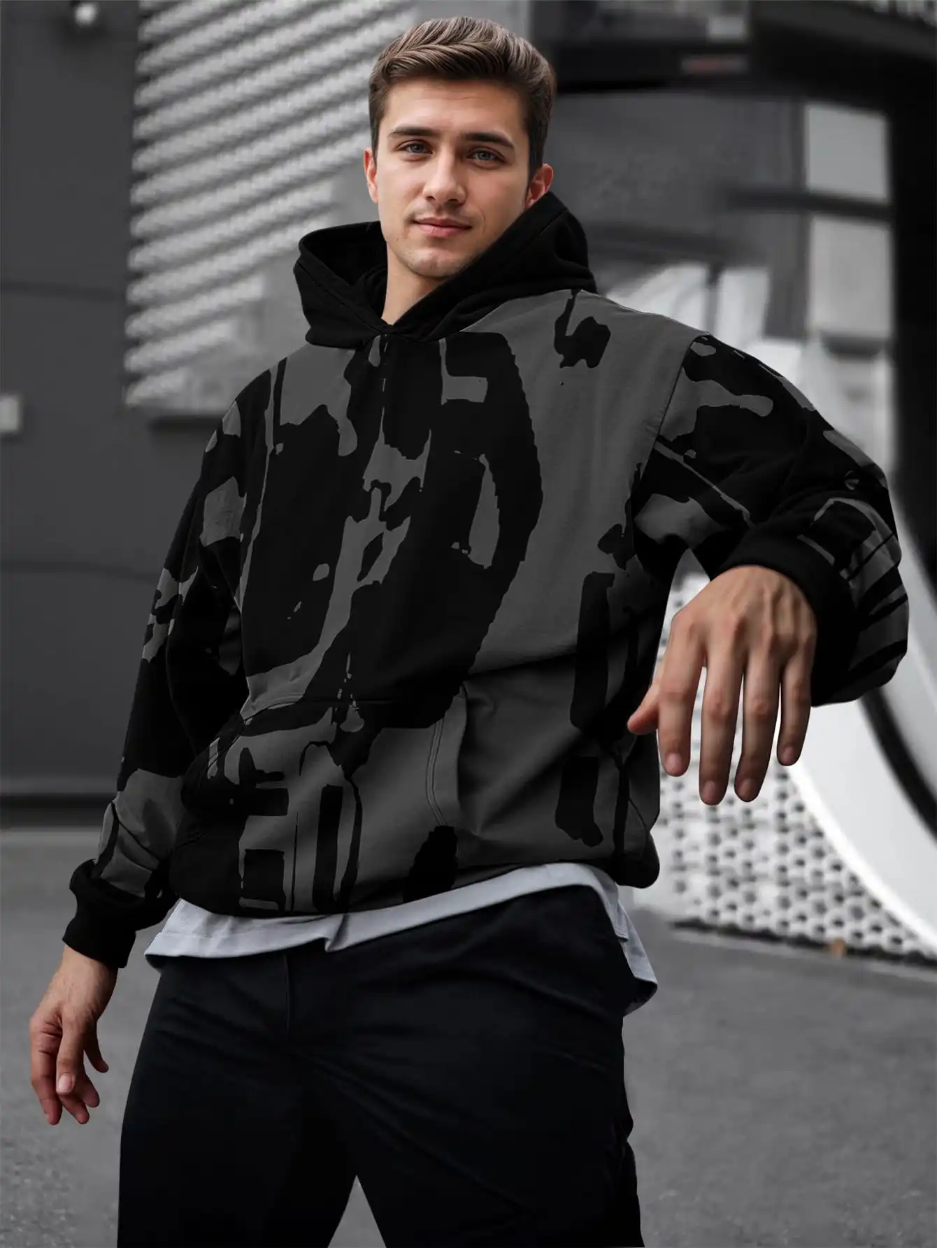 

Темная крутая толстовка с 3D принтом в камуфляжном стиле, уличная толстовка с капюшоном, повседневный пуловер в уличном стиле, топ с капюшоном