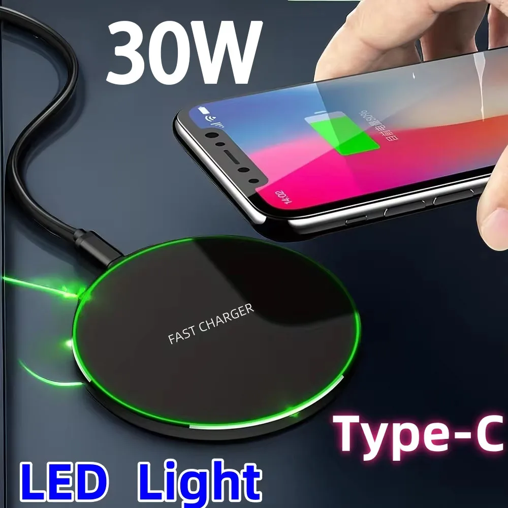 30W Wireless Charger For iPhone 15 14 13 12 11 XS Max Mini X XR Induction Fast Wireless Charging Pad For Samsung Xiaomi Huawei