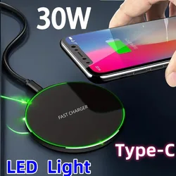 30W Wireless Charger For iPhone 15 14 13 12 11 XS Max Mini X XR Induction Fast Wireless Charging Pad For Samsung Xiaomi Huawei