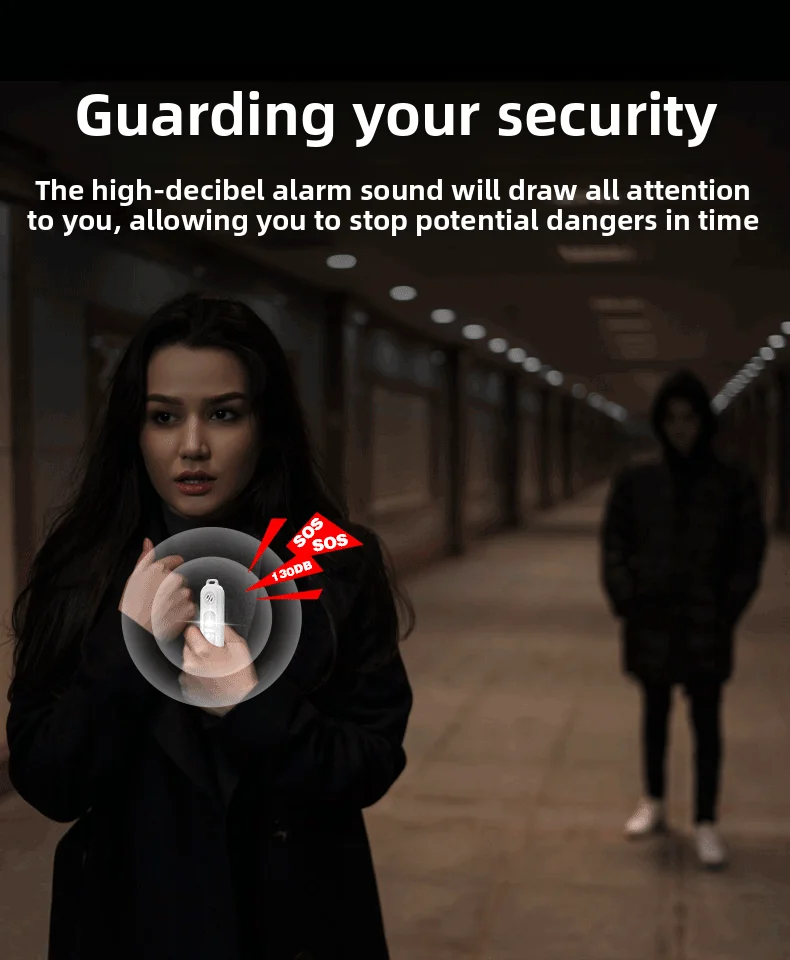 ไฟกระพริบสี่สีสัญญาณเตือนภัยส่วนบุคคลแบบชาร์จไฟได้ 130DB ไซเรนเสียงดังป้องกันตัวเองโคมไฟเรืองแสงไฟแฟลชกันน้ำ