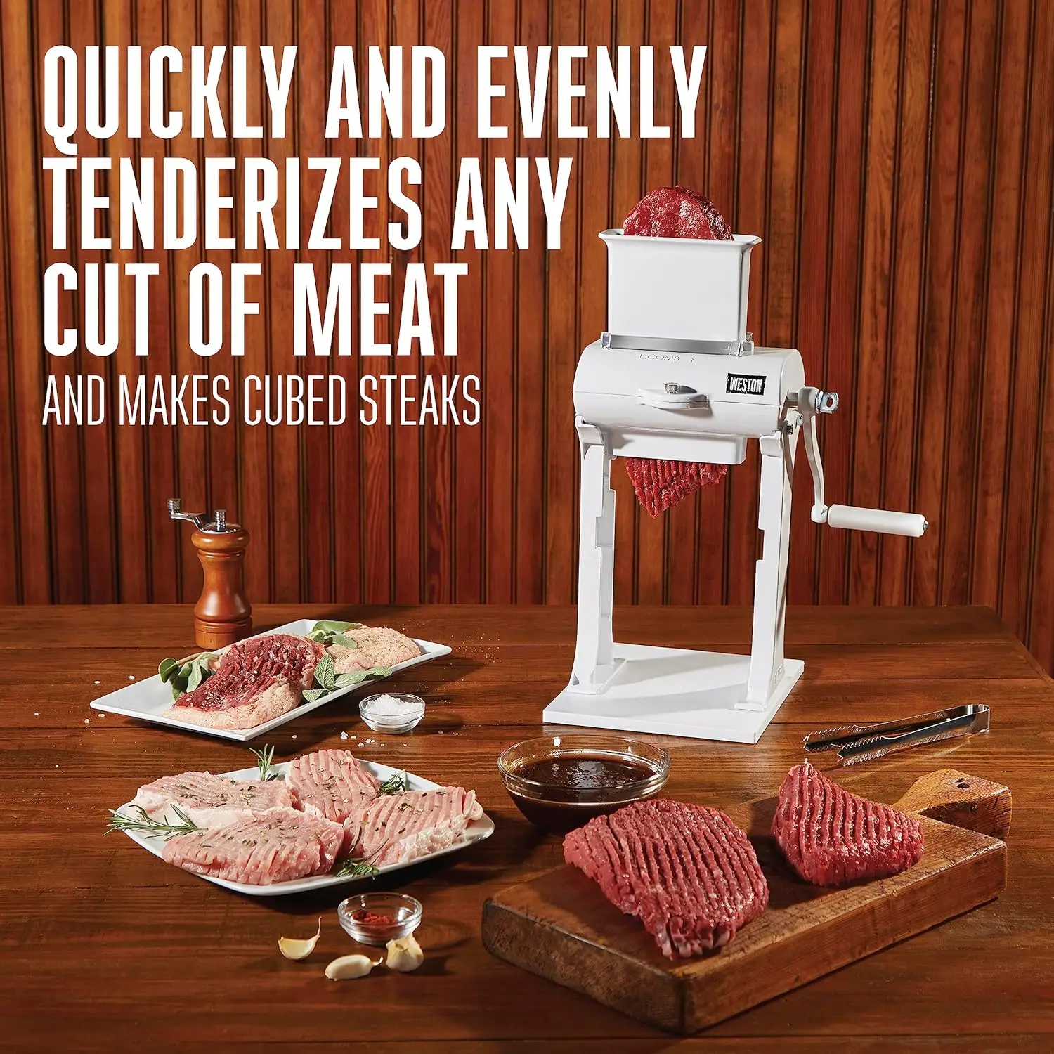 Meat Tenderizer Tool & Heavy Duty Cuber, Quick and Easy Manual Operation For Cuts Up To 4.5” Wide x .75” Thick