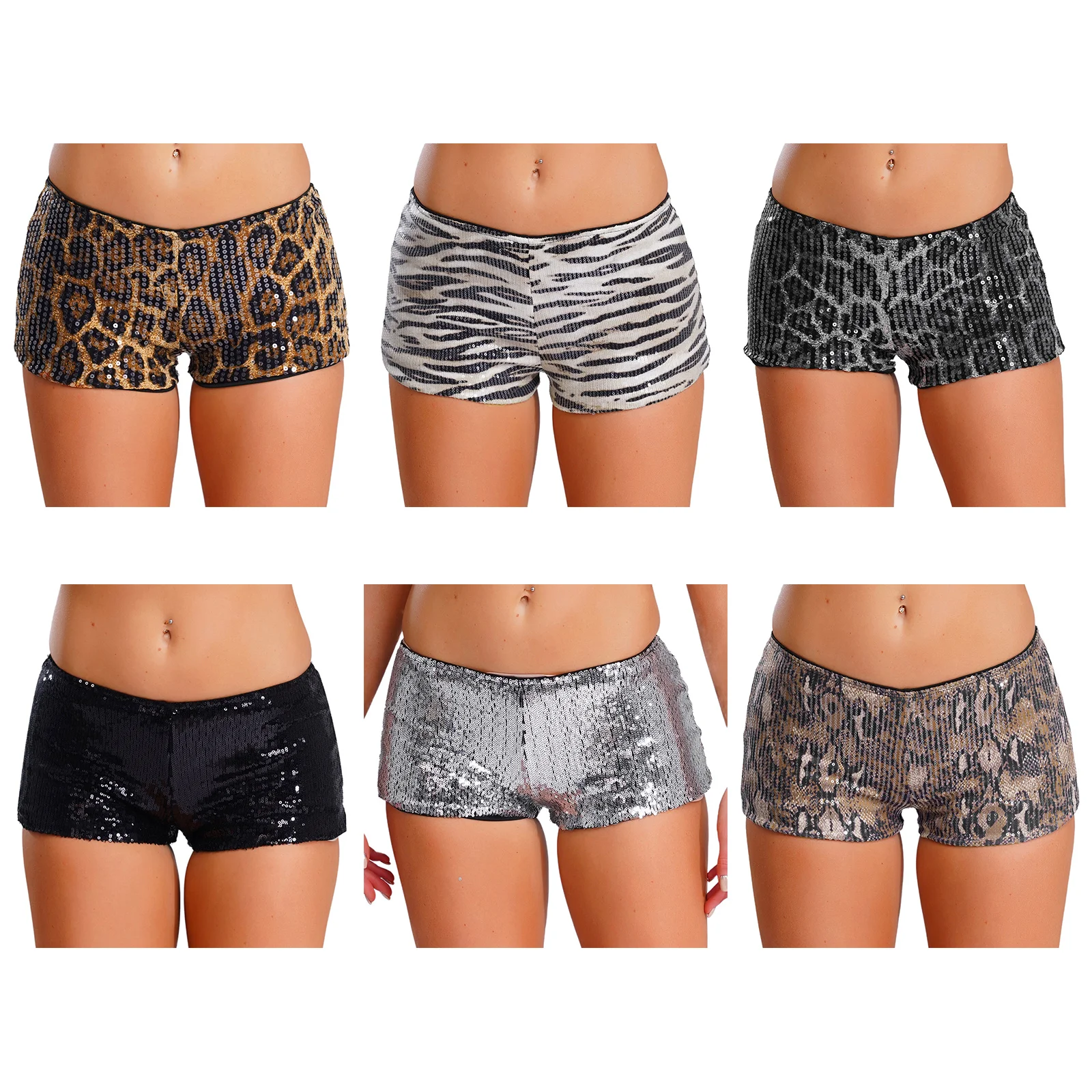 شورت نسائي مزين بالترتر مع تصميم بطبعة الفهد الحيواني وبطانة مريحة وملابس حفلات جريئة لمناسبات الهذيان وليالي النادي