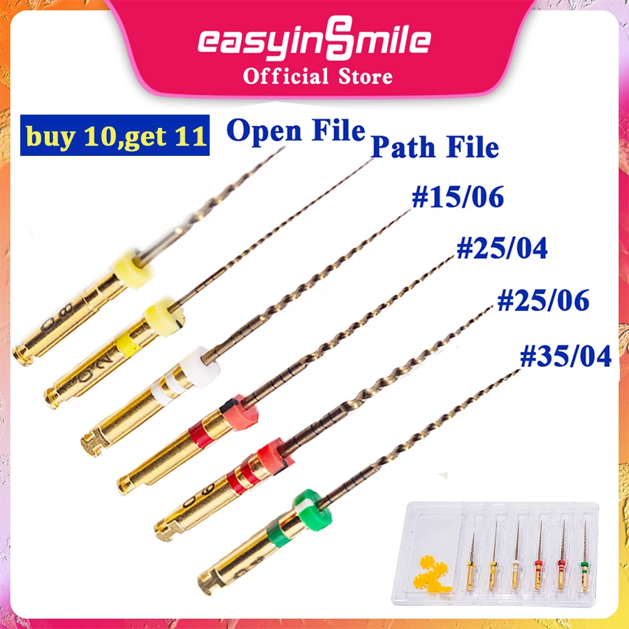 6Pcs EASYINSMILE Dental Endo Rotary Files Endodontic Files Niti G3-Pro Gold Taper root curved canal Files 25mm dental supplies