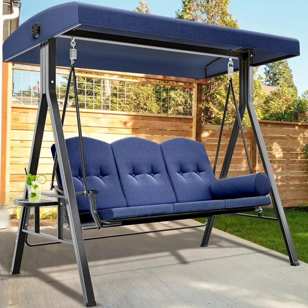 

3 luxurious outdoor porch swing large terrace swing chairs, adjustable sloping roof, removable cushions and pillows