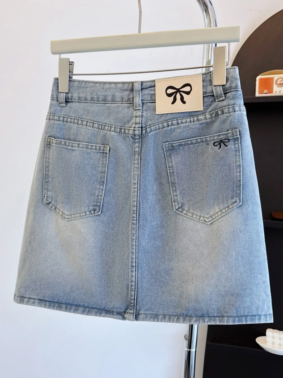 

Retro Large Size Denim Skirt with Embroidered Knot High Waist Loose A-Line Skirt for Women Summer Slimming