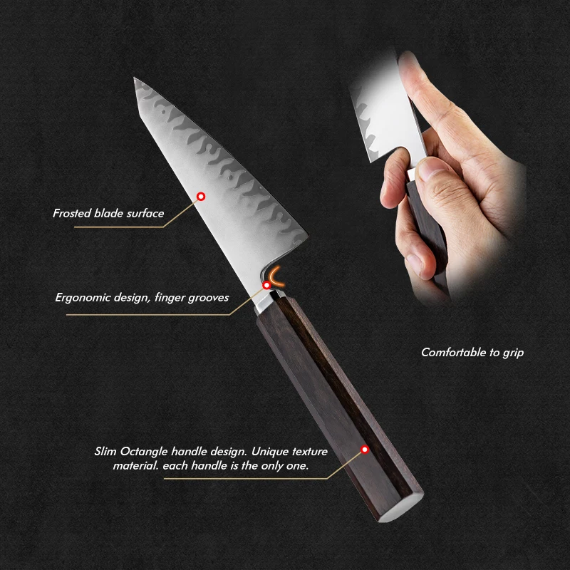 Grandsharp Janpanese 5.5 Inch Bunka Knife Hand-Forging 2 Layers of 430 Stainless Steel Ciricote Wood Handle For Sashimi Sushi