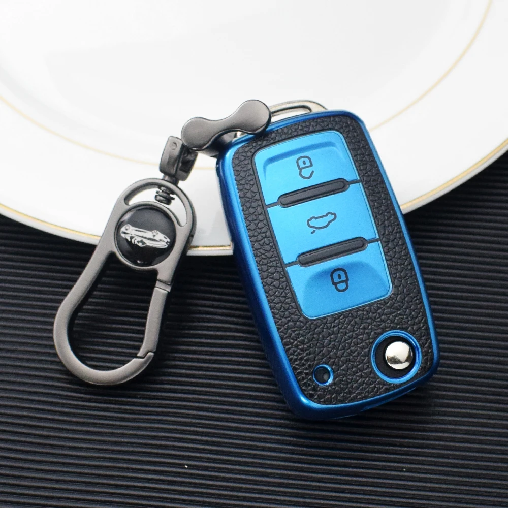 

Leather Tpu Car Key Case For VW Volkswagen Golf Polo Tiguan Passat Jetta Lavida Skoda Octavia Full Cover Shell Bag Protection