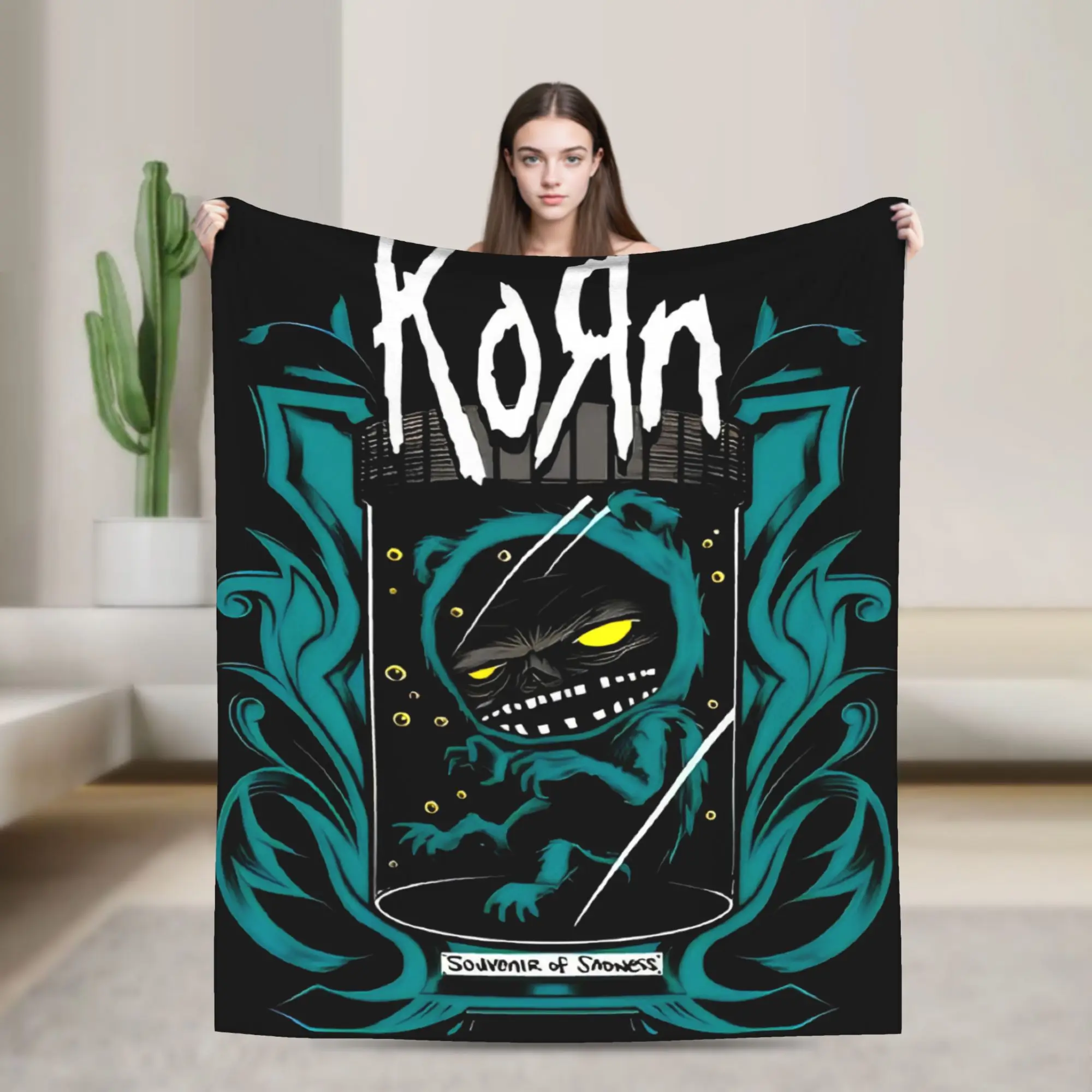 Korns Souvenir Blanket Fleece Textile Decor Rock Metal Band Tour Multi-function Soft Throw Blankets for Sofa Couch Bedspreads