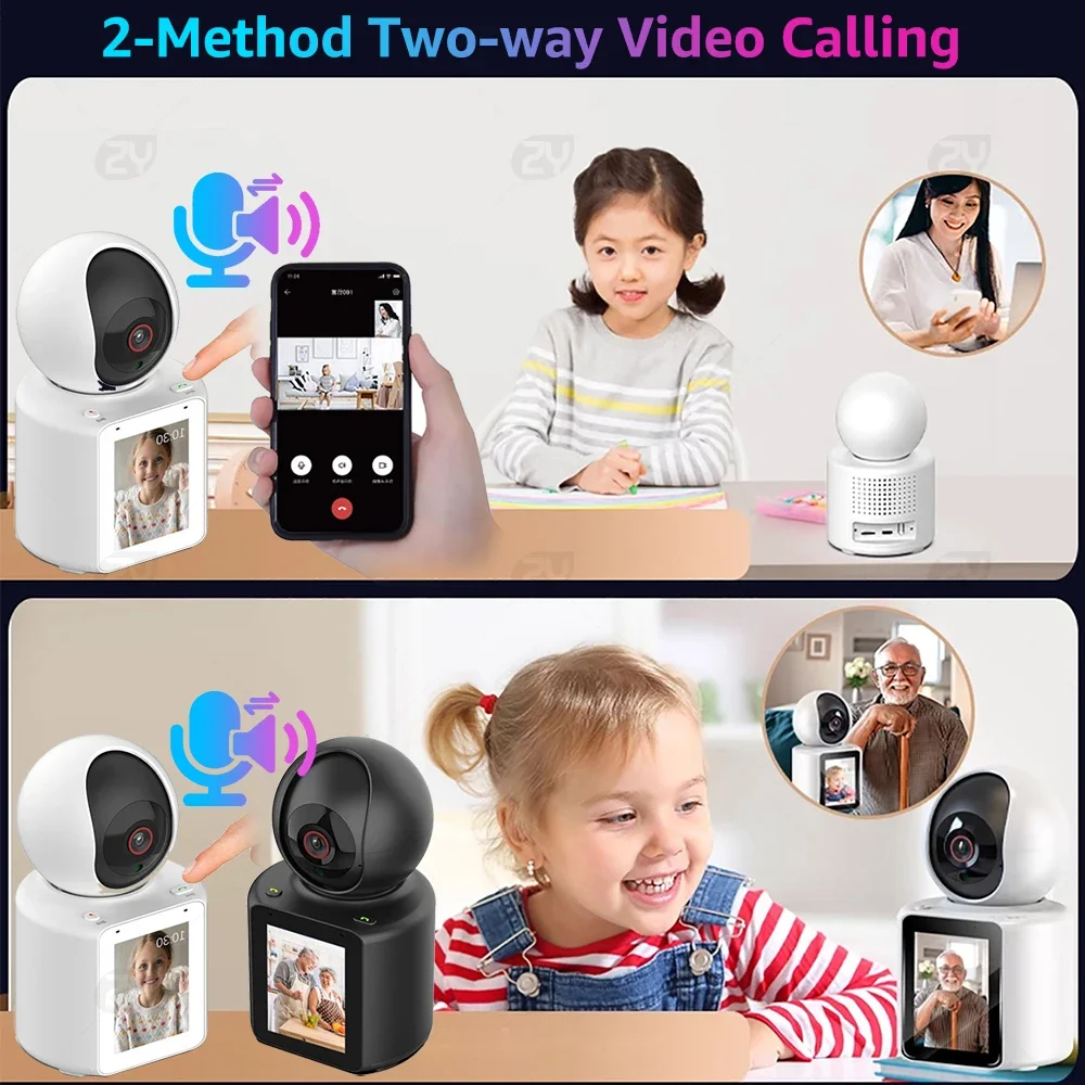 Home Security WIFI Camera with Screen 1080P Two-way Audio Video Calling PTZ Smart CCTV Surveillance Wireless Baby Monitor Camera