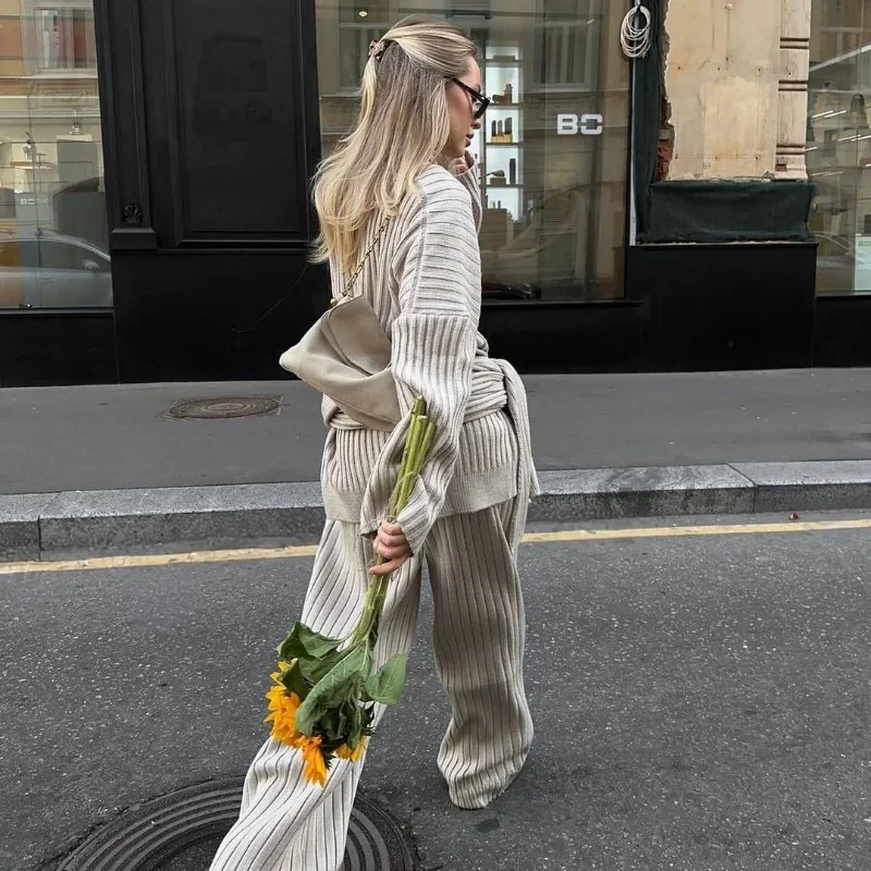 Conjunto de pantalones y suéter de manga larga para otoño e invierno, Jersey de punto a la moda, bufanda, pantalones, trajes, ropa de calle cálida para mujer 2024