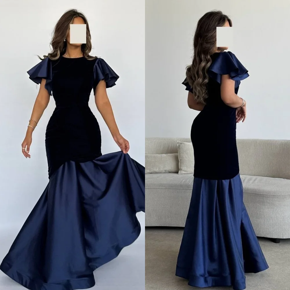 Customized Fashion Pleat Ruched Mermaid Scoop Neck Long Dresses Bespoke Occasion Dresses High Quality Sizes Available