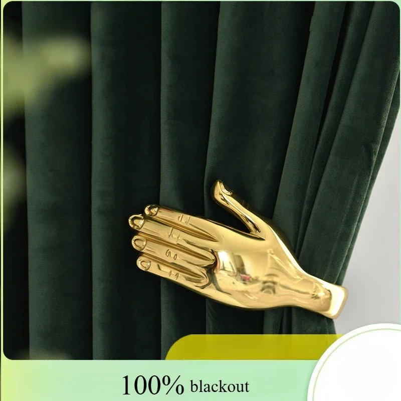 

American Dark Green Curtains Blackout Bedroom Living Room Silk Flannel European-style Villa Model Room Cotton