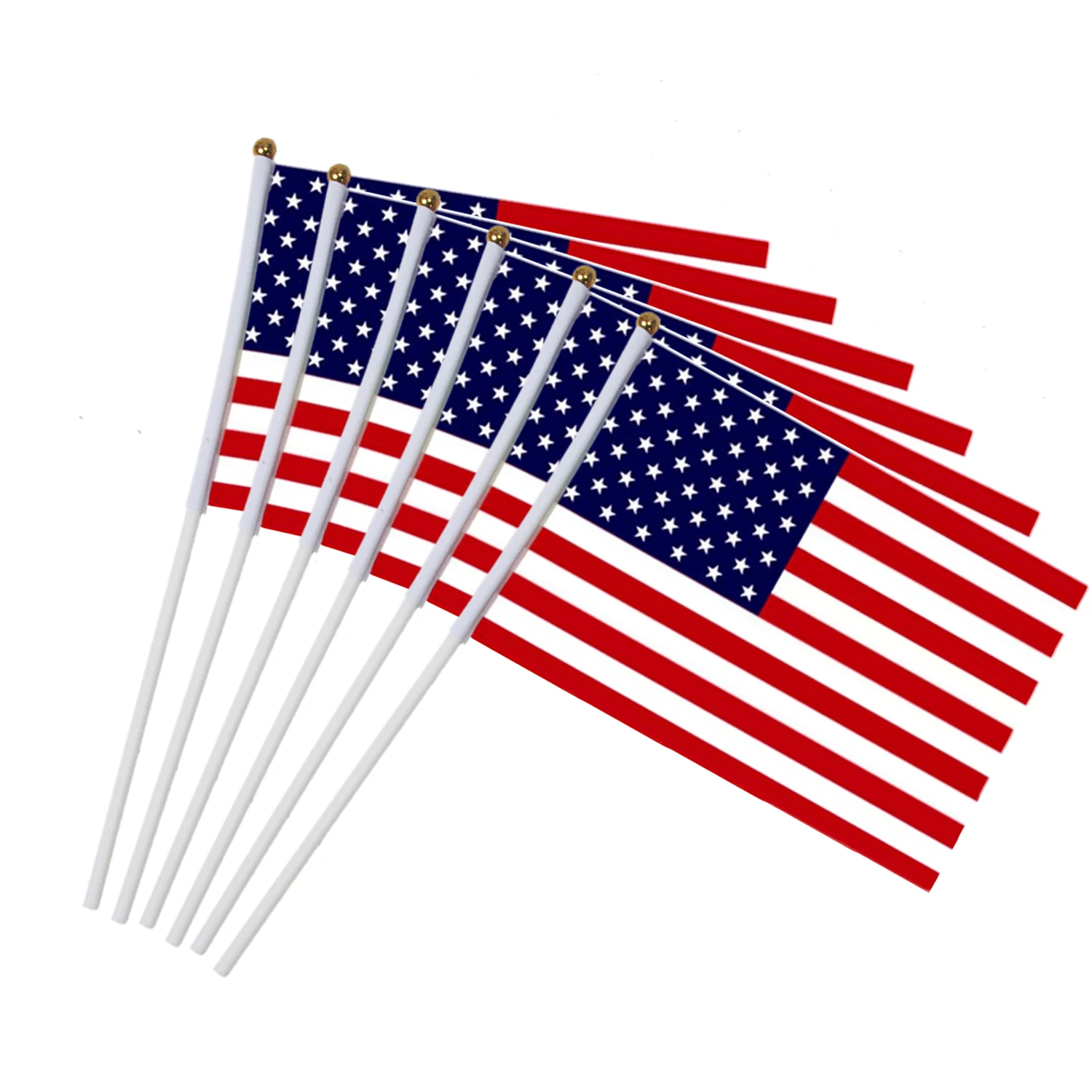 21*14cm American National Flag USA Flying Flag The United States of America Banner Hand flags with Plastic Flagpoles 10pcs/pack