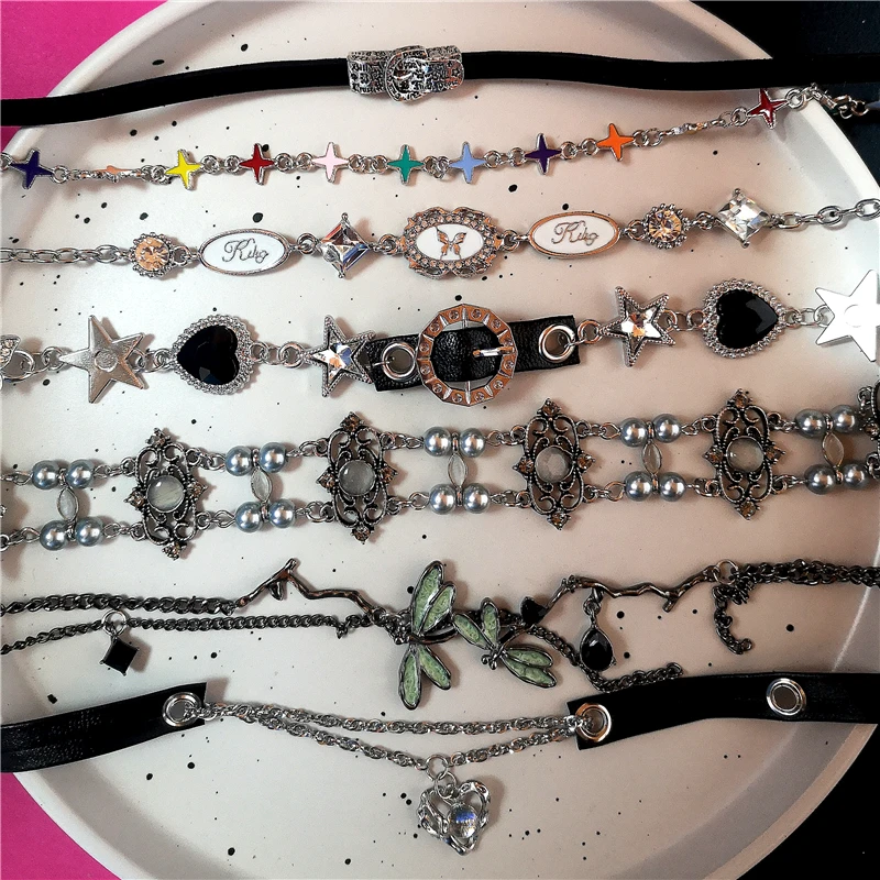 New Trendy Gothic Geometry Star Crystal Choker Pendant Chain Necklaces For Women Charm Y2K Vintage Harajuku Accessories Jewelry
