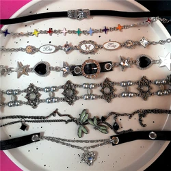 New Trendy Gothic Geometry Star Crystal Choker Pendant Chain Necklaces For Women Charm Y2K Vintage Harajuku Accessories Jewelry