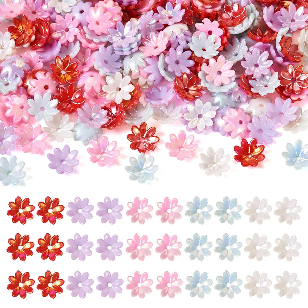 250Pcs Acrylic Bead Caps Multi-Petal Flower End Caps Charm Spacer Beads Connector for DIY Earring Necklace Jewelry Making