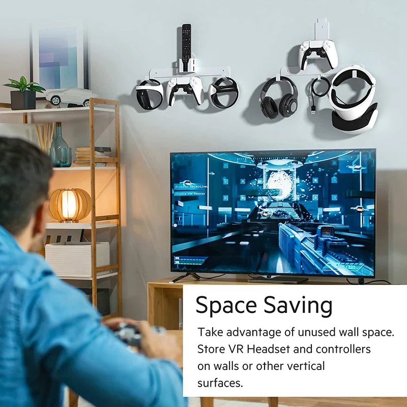 Hanging Rack VR Headset Mount Bracket With Controller Holder & Headphone Hanger For PS VR2 Headset