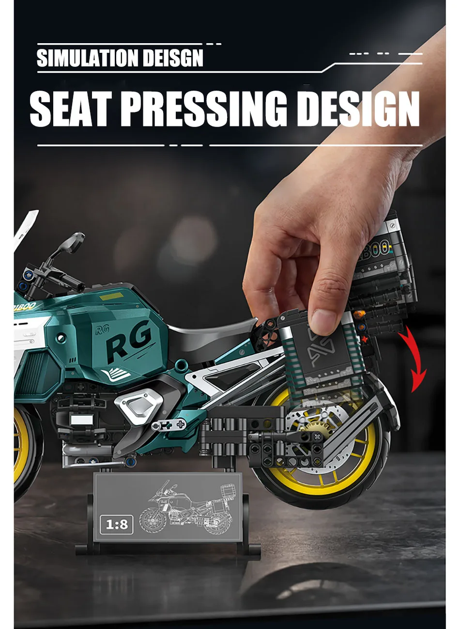 Technisches 831-teiliges 1/8 Maßstab R1300 Touring Motorrad Modellbausatz MOC City GS Motorrad Spielzeug Geschenke für Jungen – Detail 9