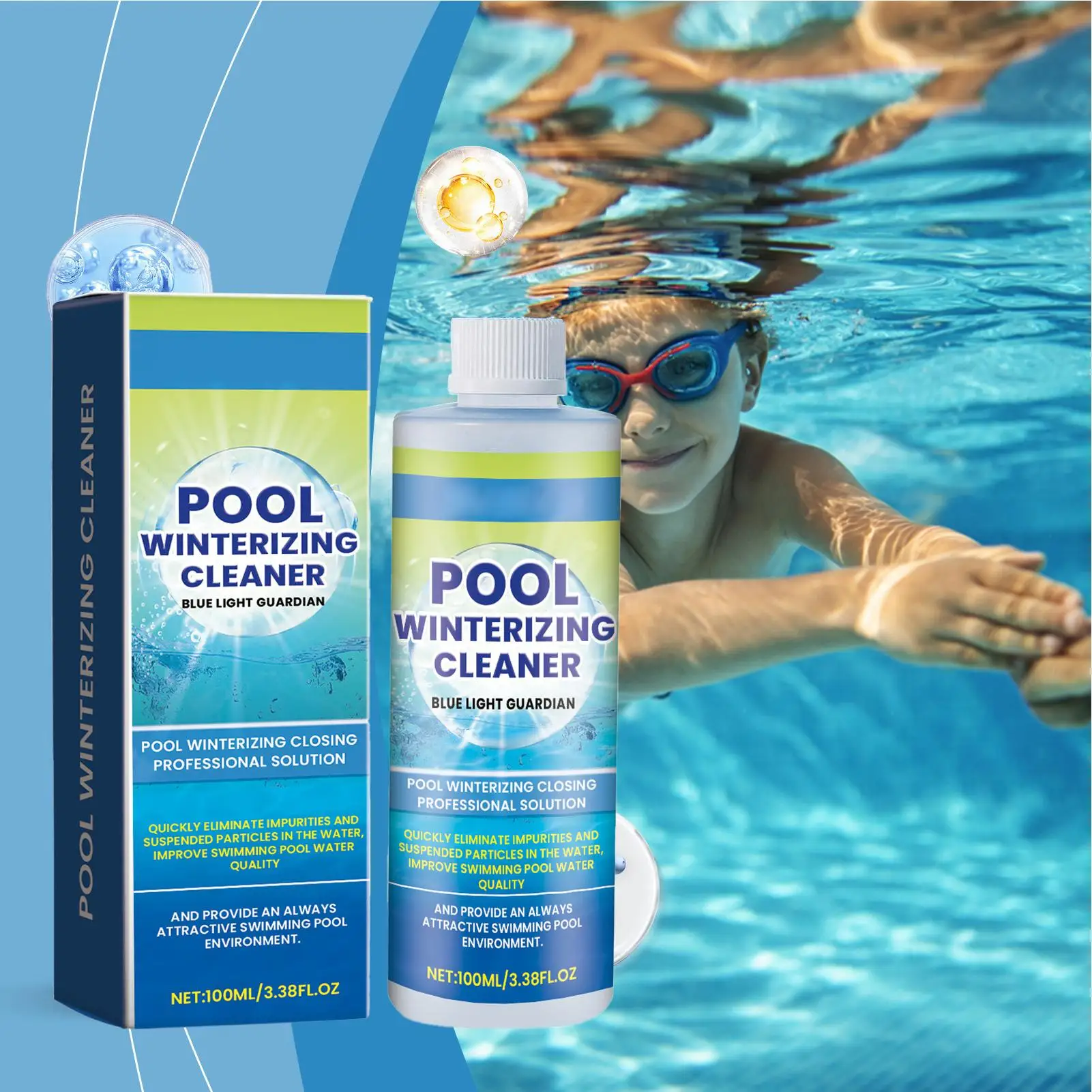 Clarificador de agua para piscinas de 100ml, floculante de acción rápida, limpiador de piscinas, eliminador de olores, prevención de algas, seguro para niños y mascotas