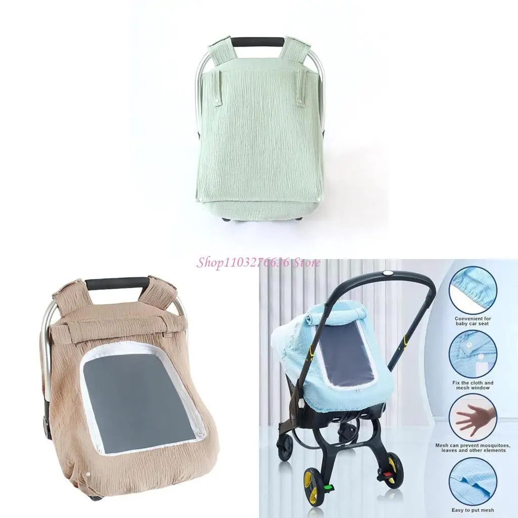 Infant Carseat Canopy with Breathable Window Baby Strollers Cover for Boys and Girls Windproof Basket Sunshade