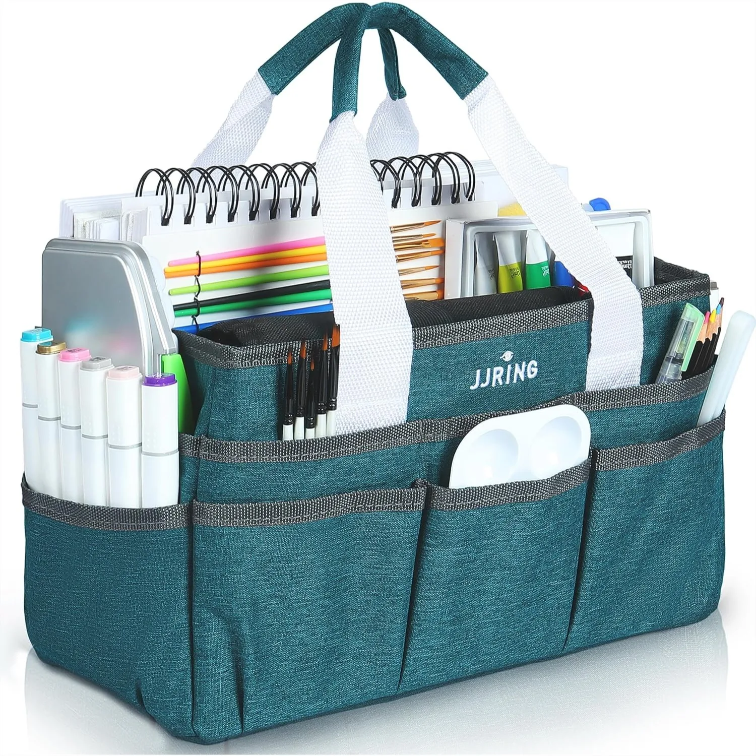 

Craft Organizer Tote Bag with 16 Pockets, Lightweight Storage Caddy for Art Supplies, Scrapbooking, and Office