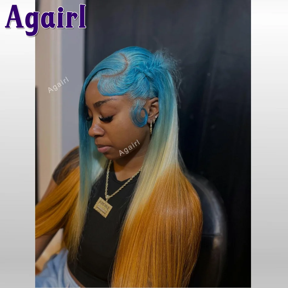 أومبير الأزرق شقراء الزنجبيل العظام مستقيم الدانتيل الباروكة الأمامية 13X6 13X4 الدانتيل شعر مستعار أمامي شعر الإنسان 220 الكثافة 6x4 5x5 الدانتيل إغلاق شعر مستعار #2