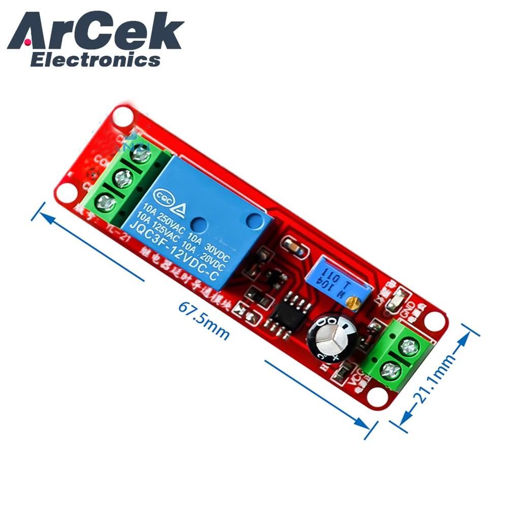 สวิตช์ตั้งเวลา DK555 NE555แบบปรับได้โมดูลโมดูลรีเลย์โมดูลหน่วงเวลารีเลย์ DC5V DC12V 0 ~ 10วินาที