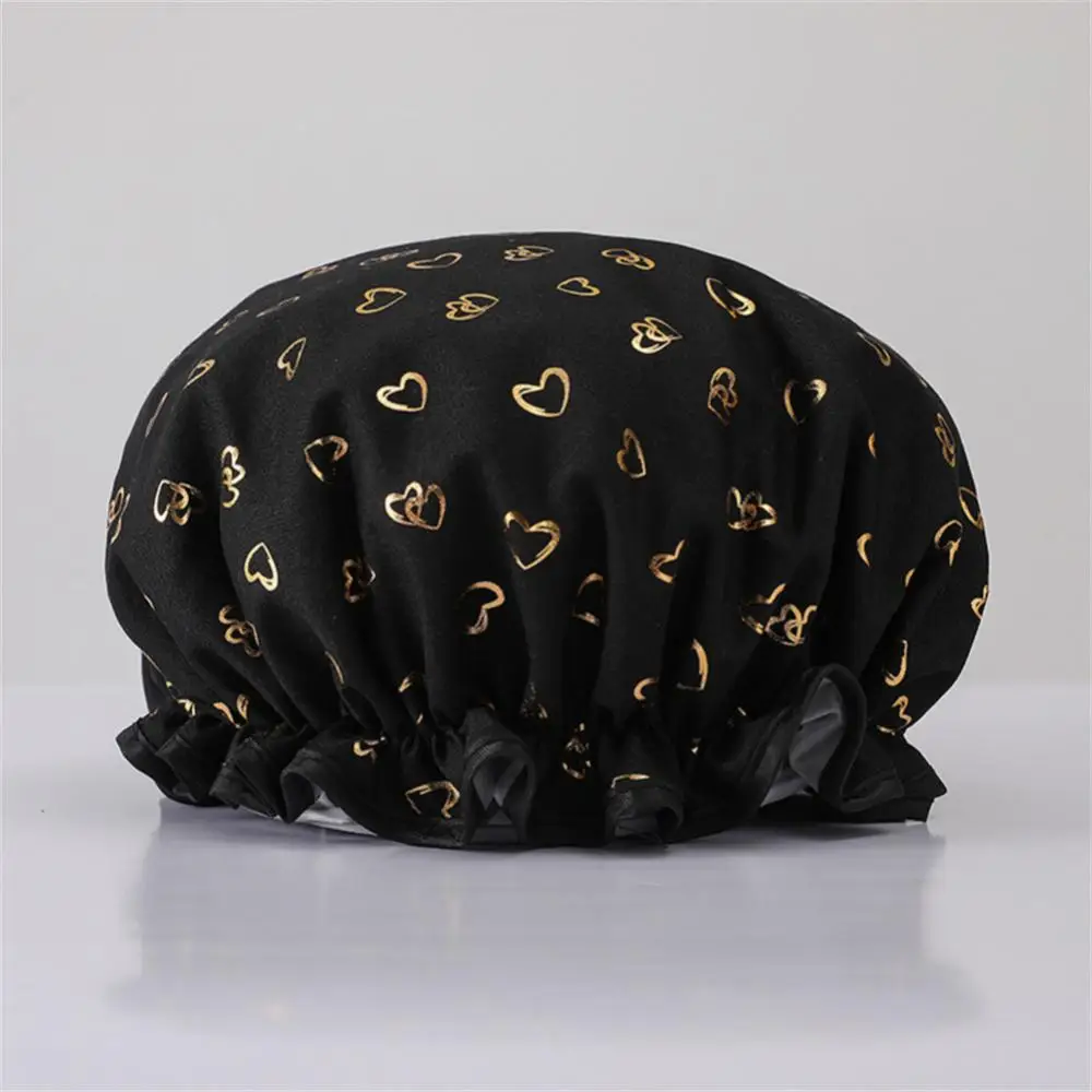 Shower Cap Double Layers Multifunctional Shower Hat Gilded Printing Polyester Cotton Hair Waterproof Breathable Dust-proof Bath