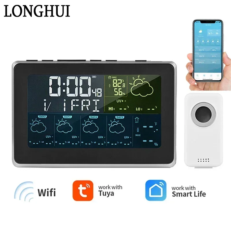 

WiFi Weather Station Smart APP Control LCD Digital Thermohygrometer Weather Clock Forecast Temperature Humidity Meter Monitor