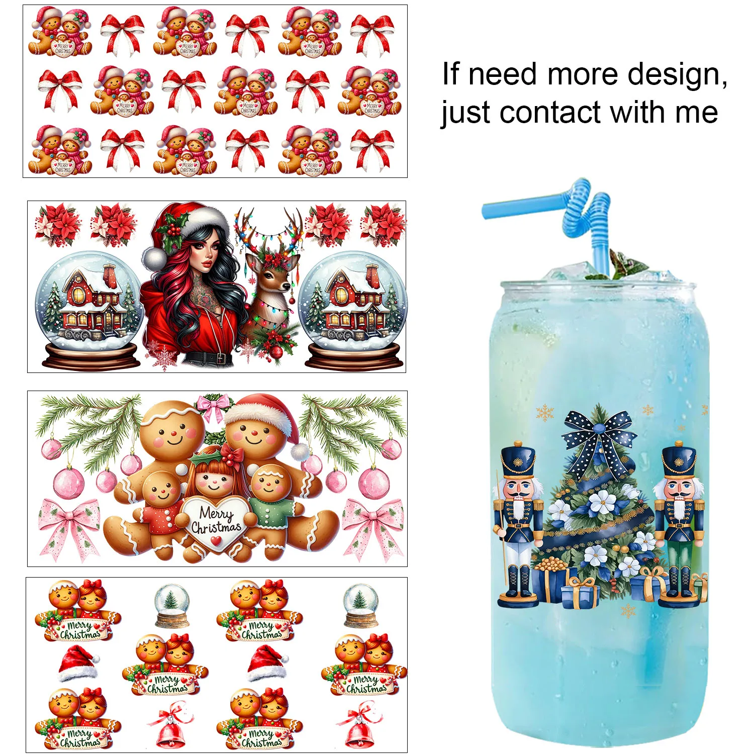 Merry Christmas Vibe easy peel waterproof Party DIY Decals 3D transfers uvdtf tumbler seal stickers 16oz uv dtf cup wraps