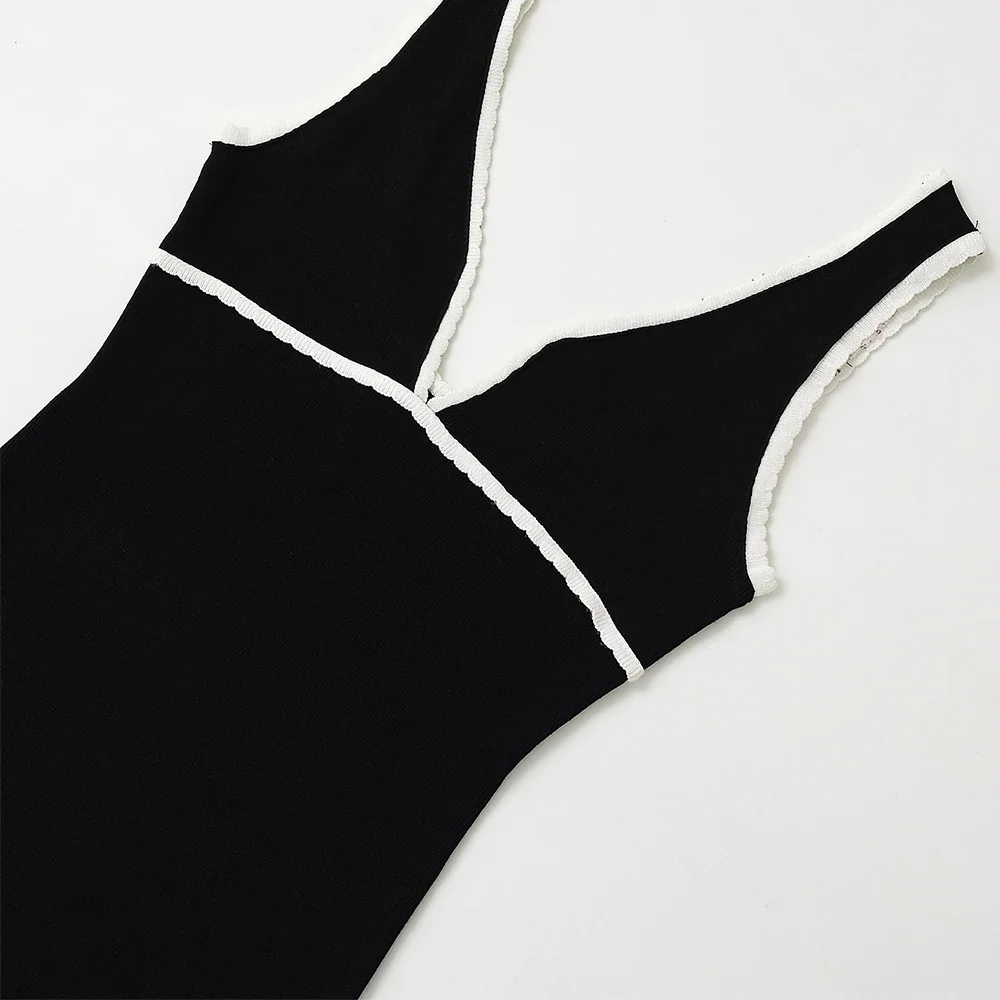 2023 frühling Sommer Neue Mode Chic Frauen Stricken Cami Midi Kleid Ärmellose Casual Stil mit Patchwork für Party 5584211