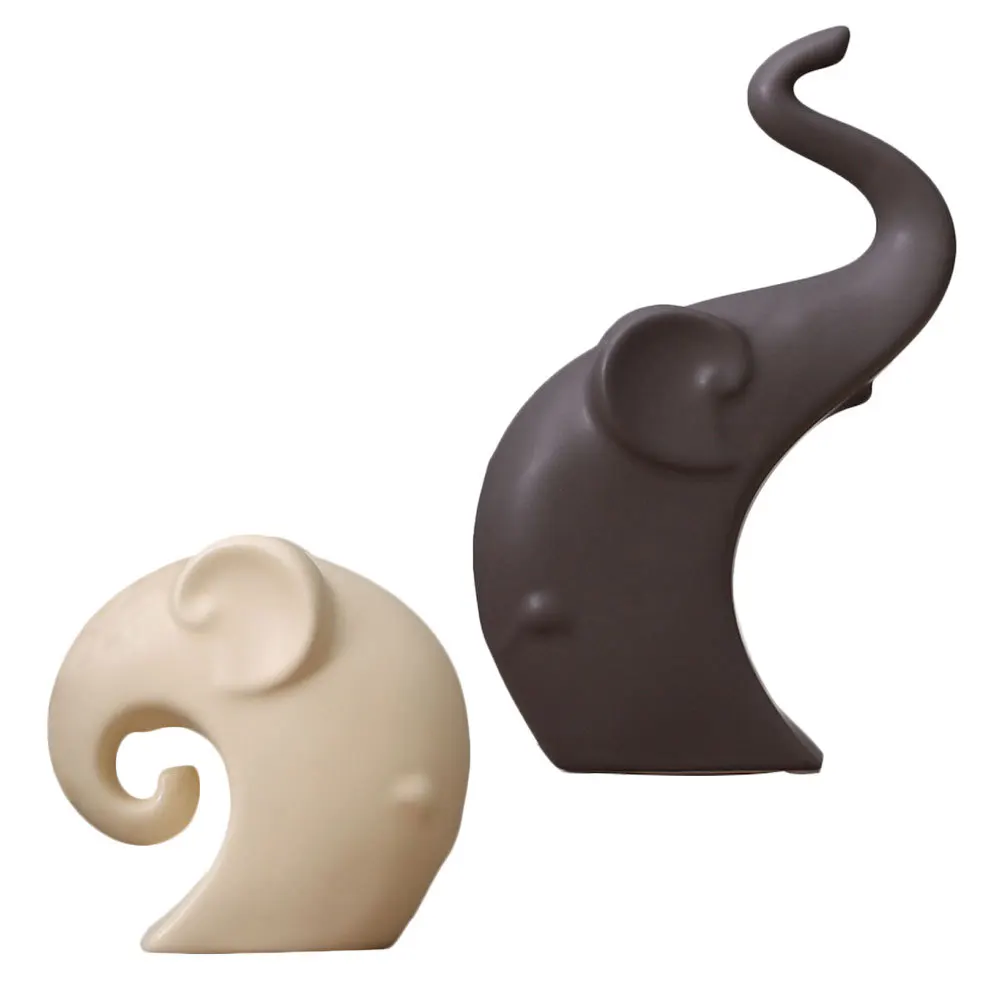 

2Pcs Couple Elephant Ceramic Porcelain Sculptures Home Decor Tabletop Shelf Lucky Gift Elephant Couple Decoration
