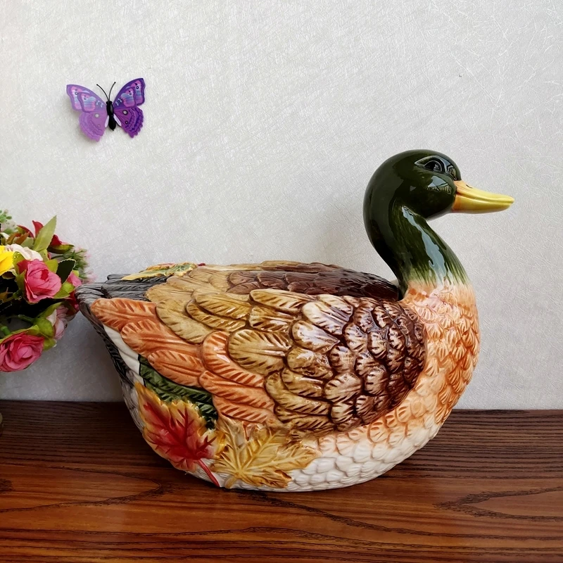 Porcelain Mallard Statue Tissue Box Hand Painted Ceramics Duck Napkin Holder Dining Table Decor Living Room Art Ornament Craft