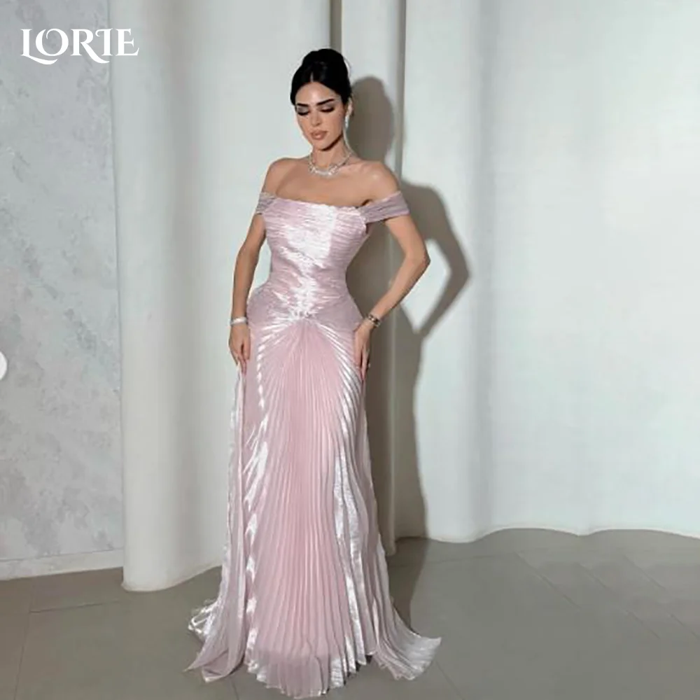 

LORIE Modest Crepe Prom Dress Ruch Saudi Arabia Off Shoulder Floor Length Evening Dress Pleats Arabia Party Gown Customized