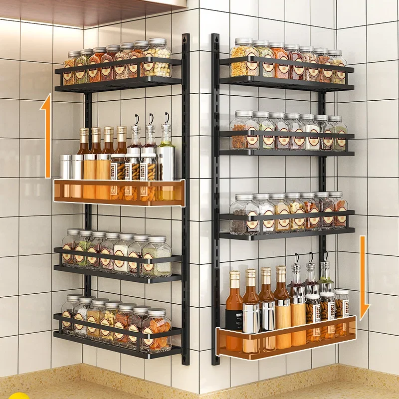 

Drill-Free Kitchen Spice Organizer Multi-Layer Rack with Adjustable Heights Thickened Material for Spice Storage